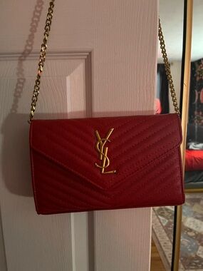 YSL Red Quilted Envelope Shoulder Bag with Gold